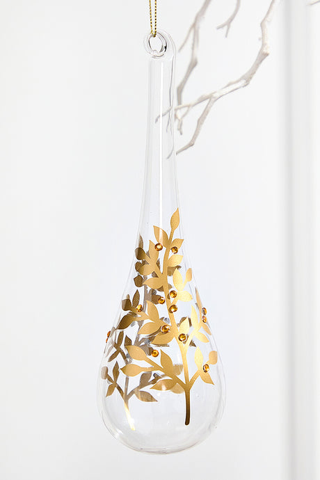 8" - 9" Icicle Glass Ornament with Gold Leaf Detail