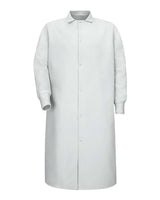 Gripper-Front Pocketless Butcher Coat With Knit Cuffs