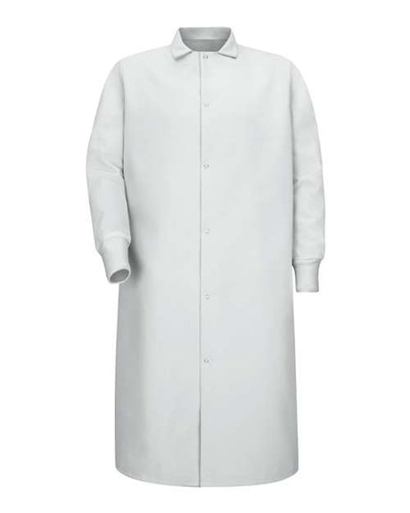 Gripper-Front Pocketless Butcher Coat With Knit Cuffs