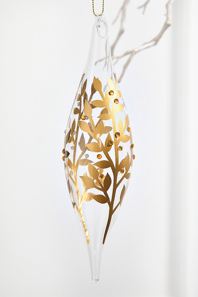 Icicle Glass Ornament 8 Inch to 9 Inch Gold Leaf Detail