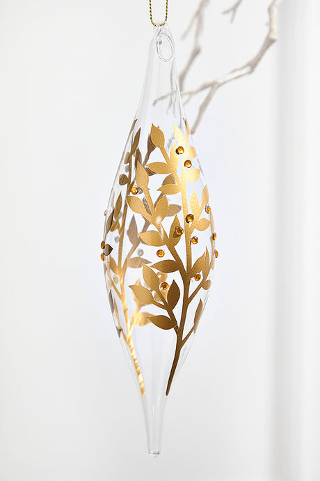 8" - 9" Icicle Glass Ornament with Gold Leaf Detail