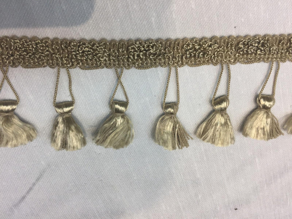 Antique Trim With Small Tassels Trim Fabric - Beige Tassel Edge, 3" Width (By The Yard)