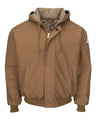 Insulated Brown Duck Hooded Jacket with Knit Trim - Tall Sizes