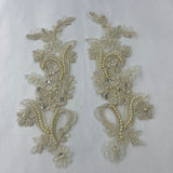 1 Pair Beaded & Corded Floral Lace Applique 9" x 2.5" Each Side