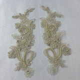 Beaded Corded Floral Lace Applique Pair