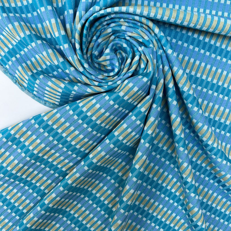 Polyamide Elastane Knitted Geometric Beige-Blue