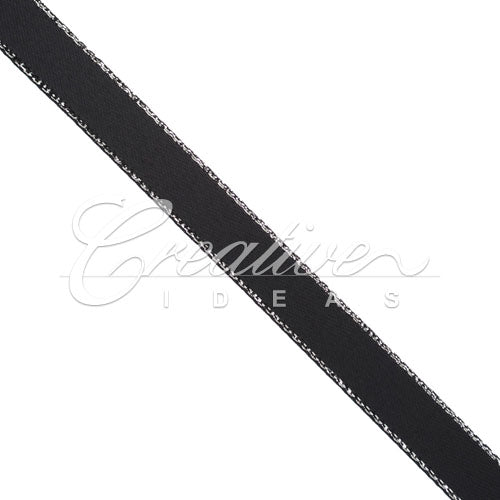 3/8" Satin With Silver Edge Ribbon - 50 Yards (Black)