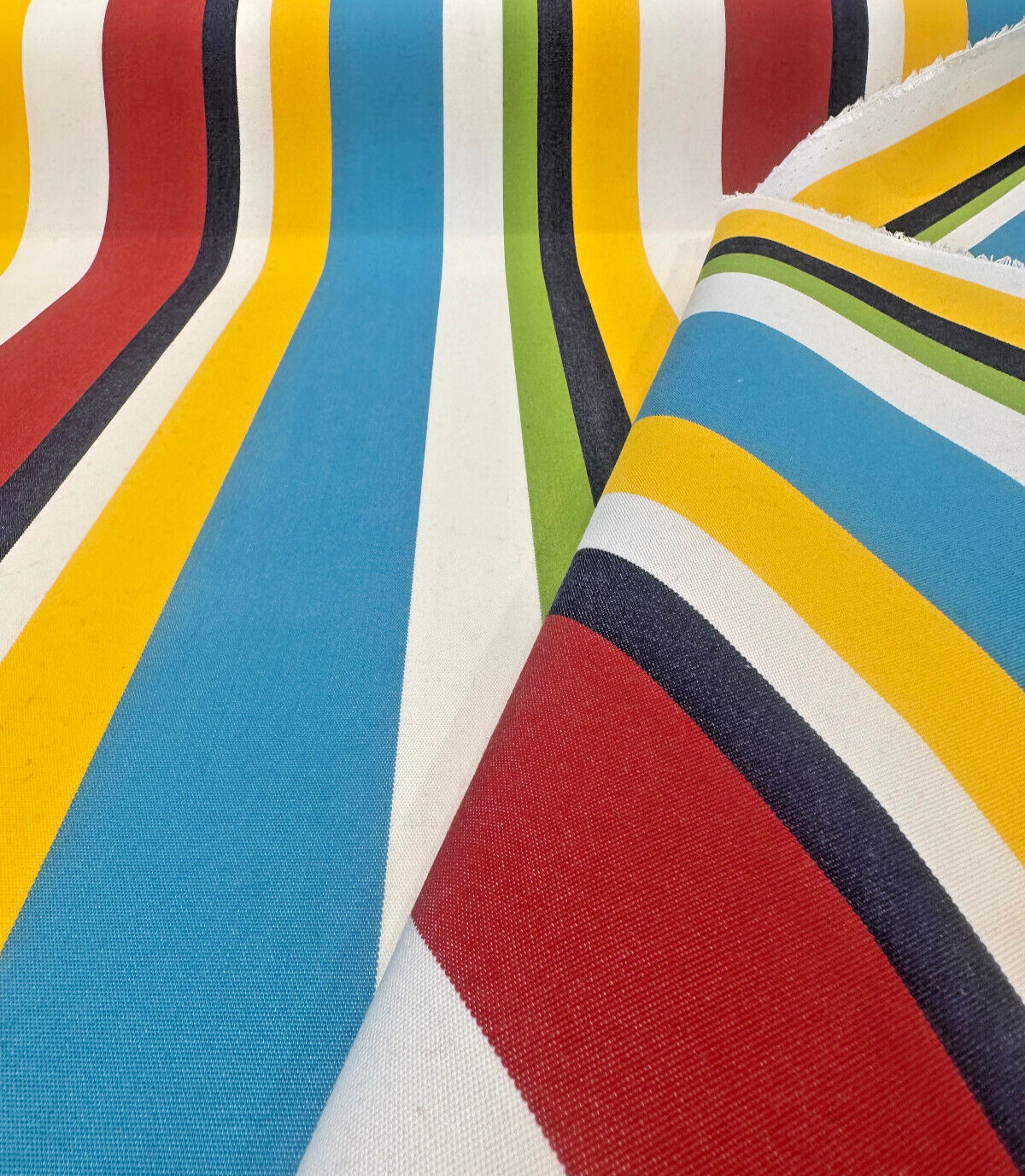 Sunbrella Panorama Carnival Acrylic Fabric - Red, Blue, Yellow Stripe, 54" Width (1 Yard)
