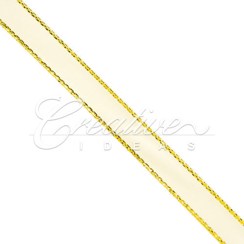 3/8" Satin With Gold Edge Ribbon- 50 Yards (Ivory)