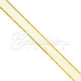 3/8" Satin With Gold Edge Ribbon- 50 Yards (Ivory)