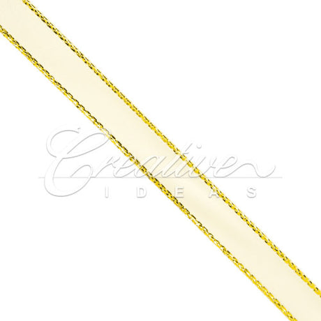 3/8" Satin With Gold Edge Ribbon- 50 Yards (Ivory)