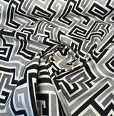 Sunbrella Network Labyrinth Black Milliken Upholstery Outdoor Fabric - Black Gray Geometric Labyrinth Pattern, 54" Width (1 Yard)