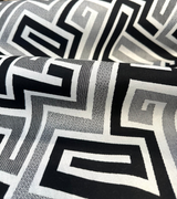 Sunbrella Network Labyrinth Black Milliken Upholstery Outdoor Fabric - Black Gray Geometric Labyrinth Pattern, 54" Width (1 Yard)