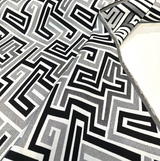 Sunbrella Network Labyrinth Black Milliken Upholstery Outdoor Fabric - Black Gray Geometric Labyrinth Pattern, 54" Width (1 Yard)