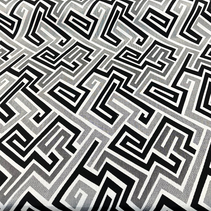 Sunbrella Network Labyrinth Black Milliken Upholstery Outdoor Fabric - Black Gray Geometric Labyrinth Pattern, 54" Width (1 Yard)