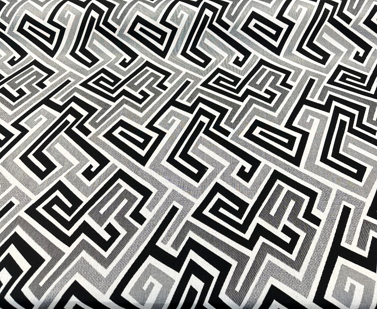 Sunbrella Network Labyrinth Black Milliken Upholstery Outdoor Fabric - Black Gray Geometric Labyrinth Pattern, 54" Width (1 Yard)