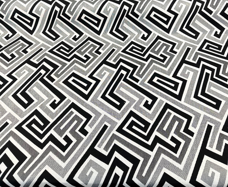 Sunbrella Network Labyrinth Black Milliken Upholstery Outdoor Fabric - Black Gray Geometric Labyrinth Pattern, 54" Width (1 Yard)