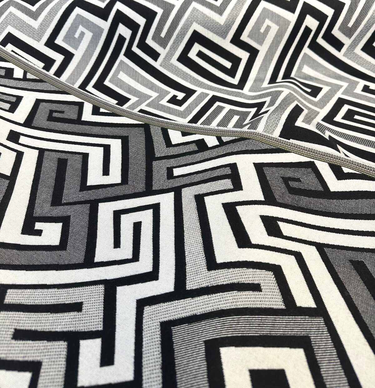 Sunbrella Network Labyrinth Black Milliken Upholstery Outdoor Fabric - Black Gray Geometric Labyrinth Pattern, 54" Width (1 Yard)