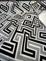 Sunbrella Network Labyrinth Black Milliken Upholstery Outdoor Fabric - Black Gray Geometric Labyrinth Pattern, 54" Width (1 Yard)