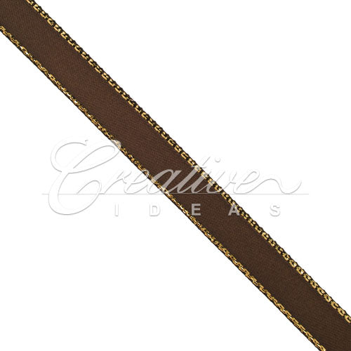 3/8" Satin With Gold Edge Ribbon- 50 Yards (Brown)