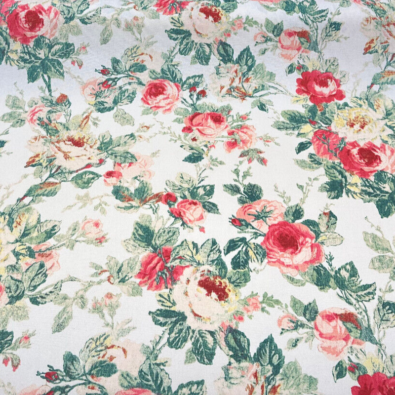 Apple Hill Blossom Cotton Linen Blend Fabric - Floral Print, Light Beach Sand Background, 54" Width (By The Yard)