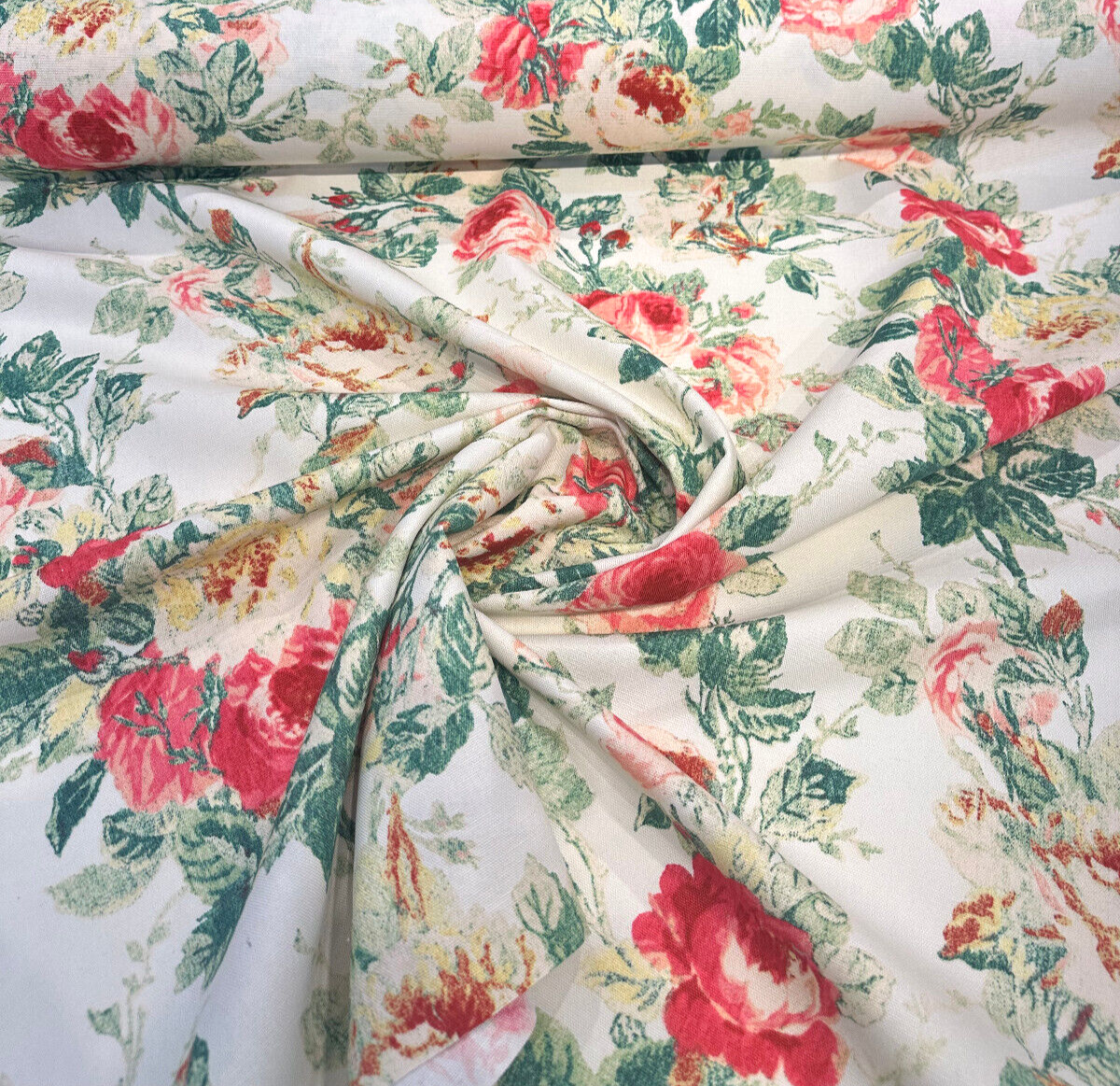 Apple Hill Blossom Cotton Linen Blend Fabric - Floral Print, Light Beach Sand Background, 54" Width (By The Yard)