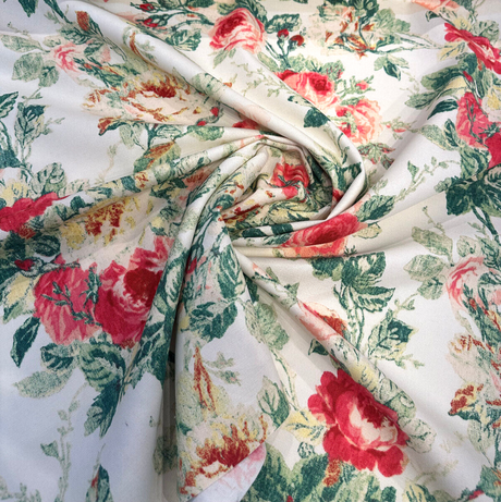 Apple Hill Blossom Cotton Linen Blend Fabric - Floral Print, Light Beach Sand Background, 54" Width (By The Yard)