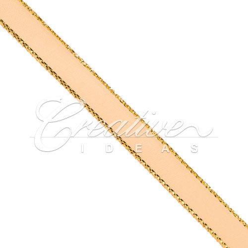 3/8" Satin With Gold Edge Ribbon- 50 Yards (Peach)