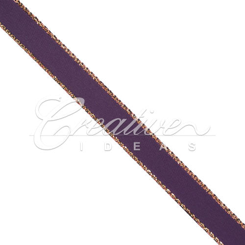 3/8" Satin With Gold Edge Ribbon- 50 Yards (Plum)