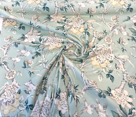 Waverly Mudan Jelep Green Cotton Fabric - Floral Birds, Jelep Green, 54" Width (1 Yard)