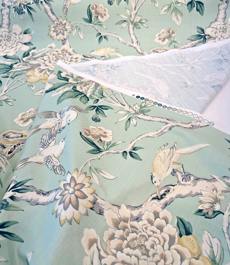 Waverly Mudan Jelep Green Cotton Fabric - Floral Birds, Jelep Green, 54" Width (1 Yard)