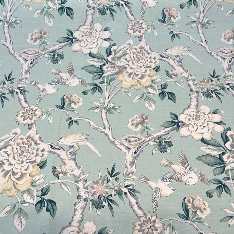 Waverly Mudan Jelep Green Cotton Fabric - Floral Birds, Jelep Green, 54" Width (1 Yard)
