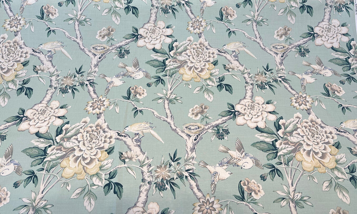 Waverly Mudan Jelep Green Cotton Fabric - Floral Birds, Jelep Green, 54" Width (1 Yard)