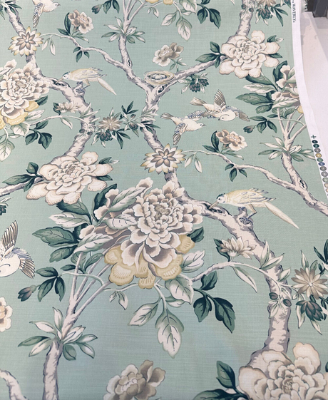 Waverly Mudan Jelep Green Cotton Fabric - Floral Birds, Jelep Green, 54" Width (1 Yard)