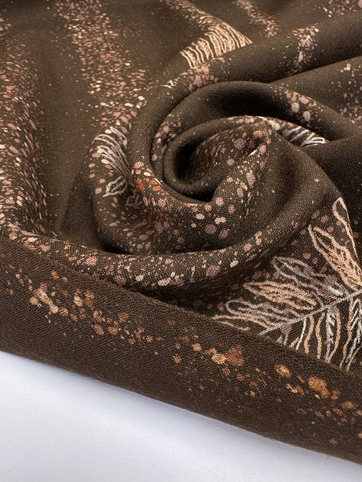Wool Printed Brown Beige Fabric