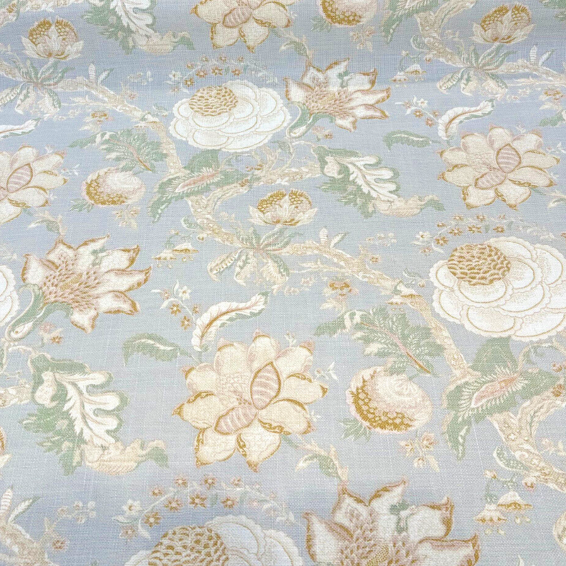 Hazel Endive Floral Cotton Linen Fabric - Endive Green, Gold, Cream Floral Botanical Pattern, 54" Width (1 Yard)