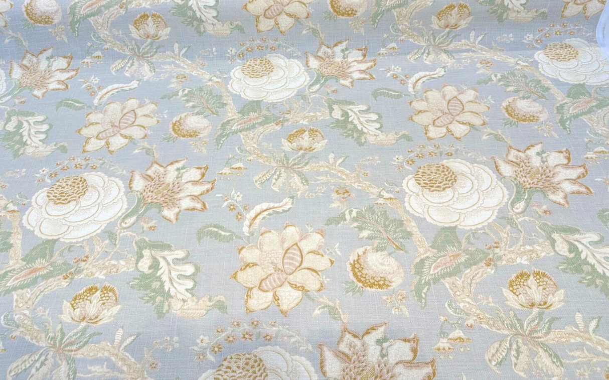 Hazel Endive Floral Cotton Linen Fabric - Endive Green, Gold, Cream Floral Botanical Pattern, 54" Width (1 Yard)