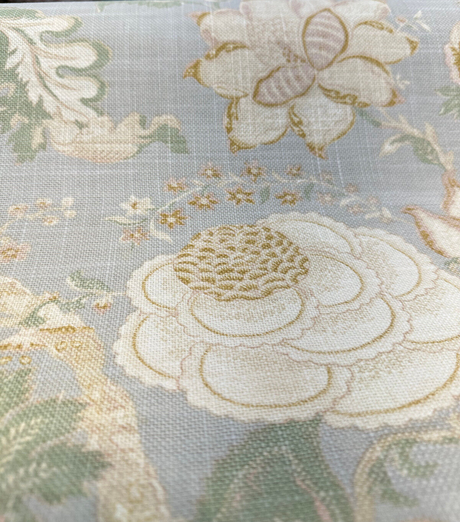 Hazel Endive Floral Cotton Linen Fabric - Endive Green, Gold, Cream Floral Botanical Pattern, 54" Width (1 Yard)