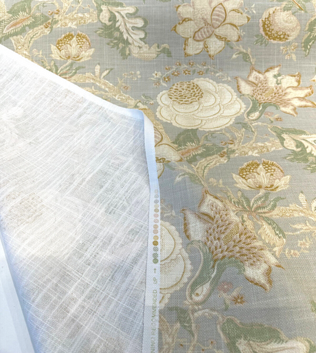 Hazel Endive Floral Cotton Linen Fabric - Endive Green, Gold, Cream Floral Botanical Pattern, 54" Width (1 Yard)
