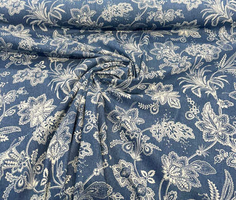 Waverly Follow The Trail 100% Cotton Fabric - Denim Blue Floral, 56" Width (By The Yard)