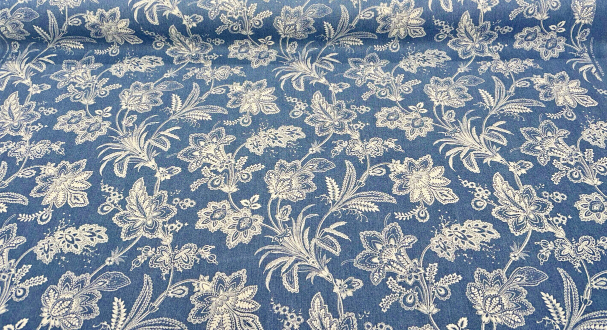 Waverly Follow The Trail 100% Cotton Fabric - Denim Blue Floral, 56" Width (By The Yard)