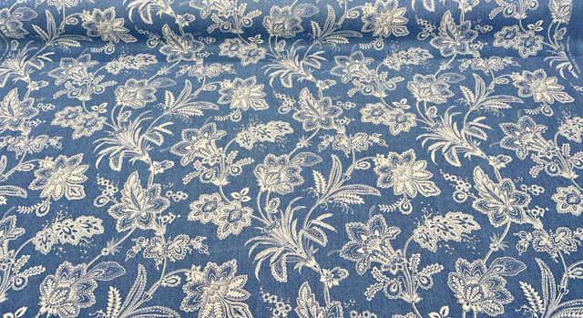 Waverly Follow The Trail 100% Cotton Fabric - Denim Blue Floral, 56" Width (By The Yard)