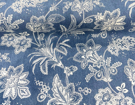Waverly Follow The Trail 100% Cotton Fabric - Denim Blue Floral, 56" Width (By The Yard)