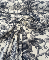 Southern Belle Linen Rayon Fabric - Black Cinder Floral Vine Print, 54" Width (By The Yard)