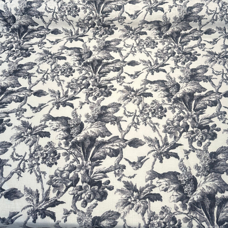 Southern Belle Linen Rayon Fabric - Black Cinder Floral Vine Print, 54" Width (By The Yard)