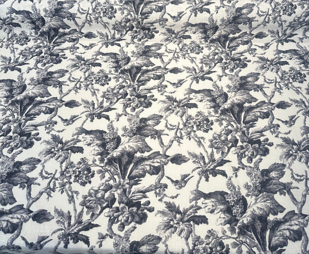 Southern Belle Linen Rayon Fabric - Black Cinder Floral Vine Print, 54" Width (By The Yard)