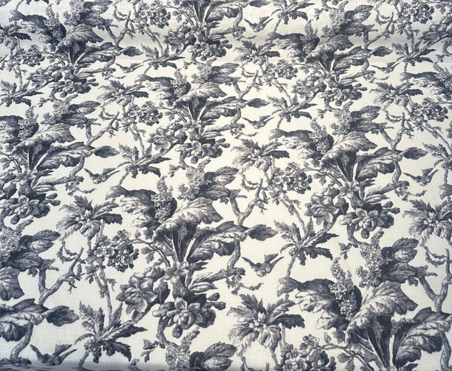 Southern Belle Linen Rayon Fabric - Black Cinder Floral Vine Print, 54" Width (By The Yard)