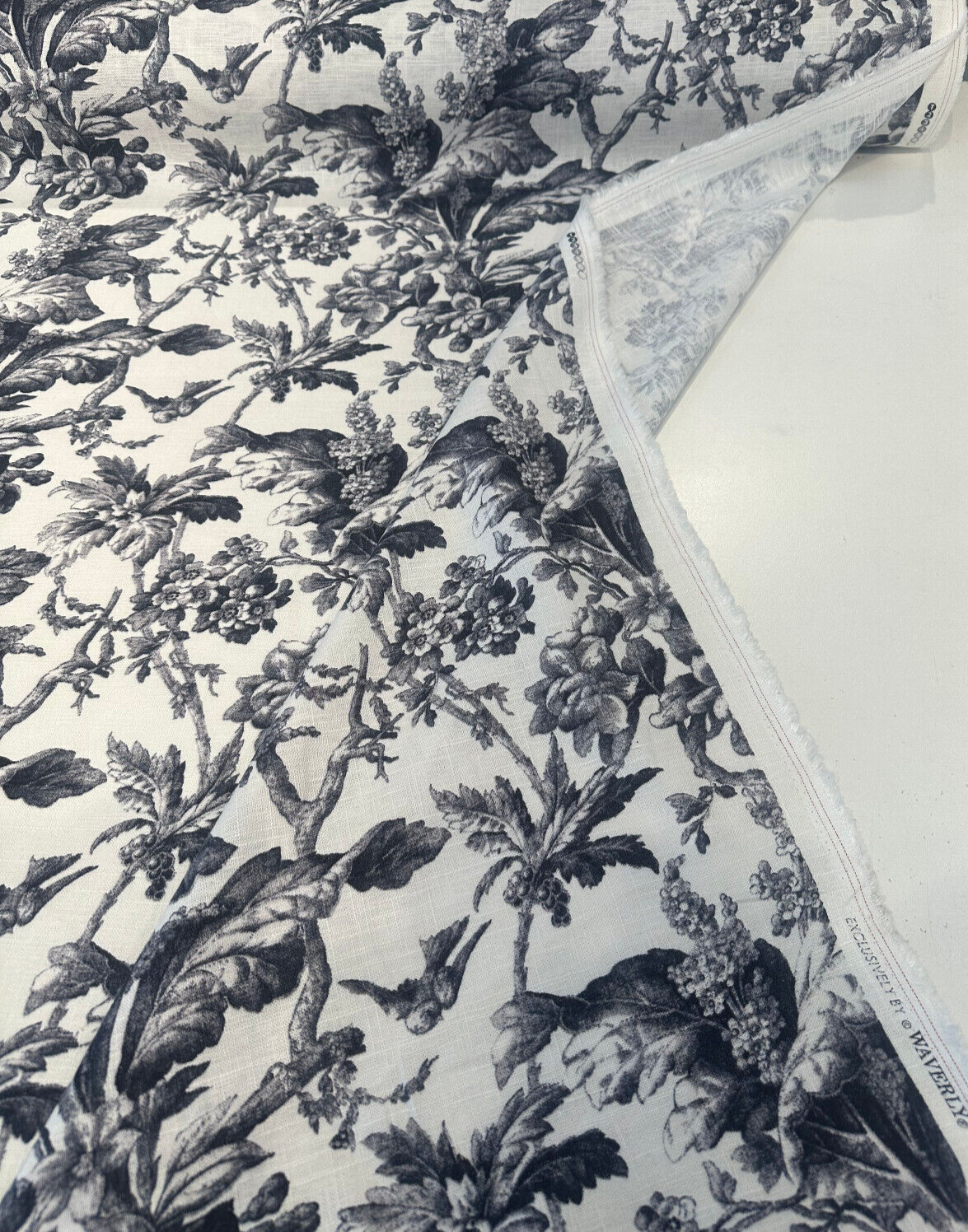 Southern Belle Linen Rayon Fabric - Black Cinder Floral Vine Print, 54" Width (By The Yard)