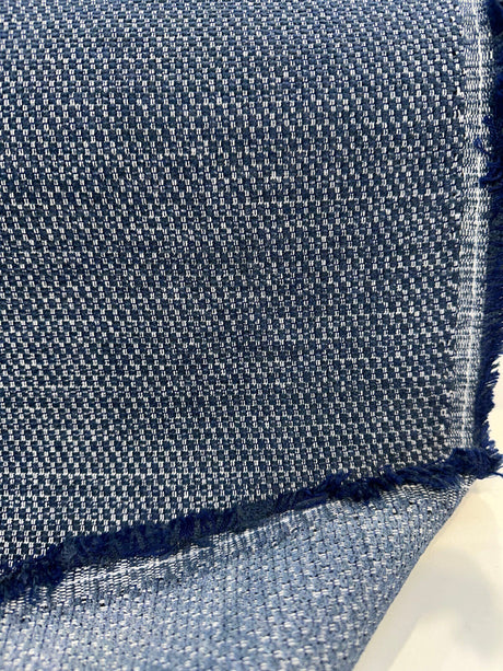 Sunbrella Tailored Indigo Blue Chenille Acrylic Fabric - Indigo Blue Textured Print, 54" Width (1 Yard)