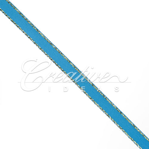 1/4" Satin With Gold Edge Ribbon - 50 Yards (Turquoise)